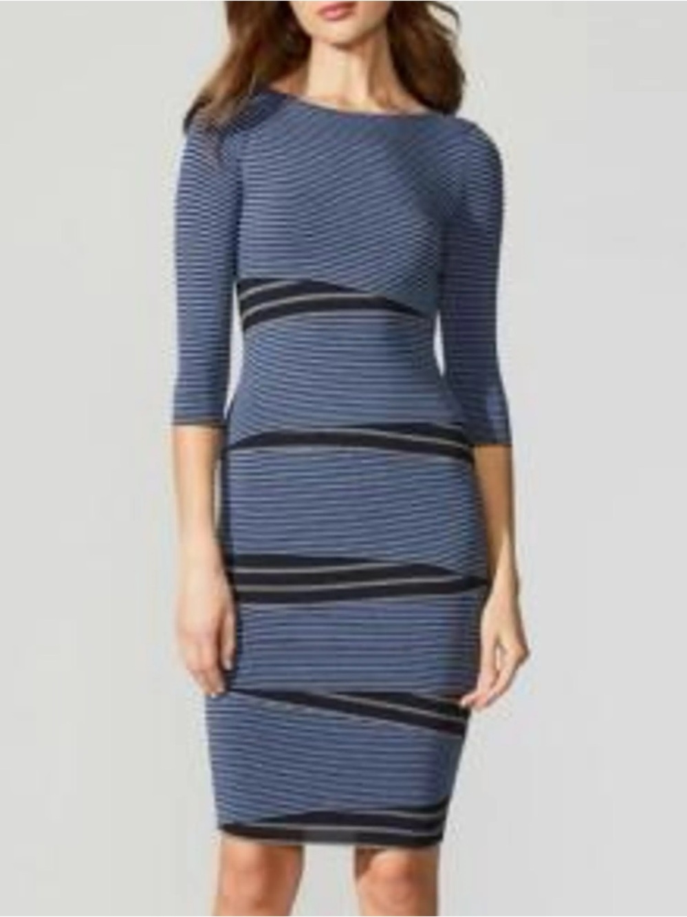 New NWT Anthropologie Bailey 44 Blue striped midi bodycon dress Size LARGE